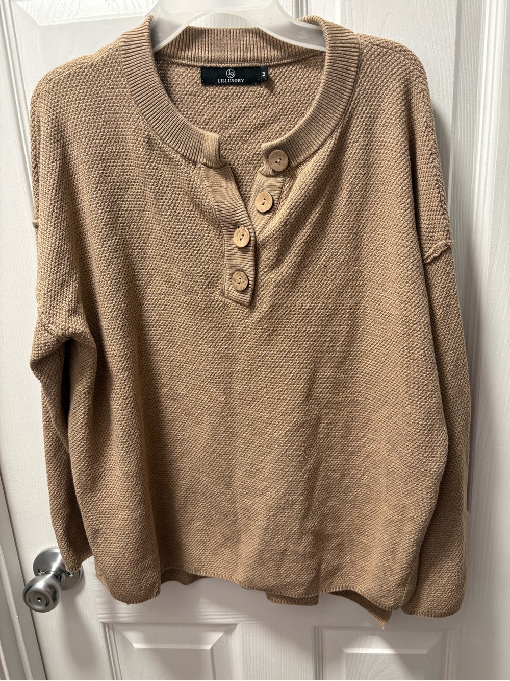 Lillusory Tan Button-Front V-Neck Knit Sweater
